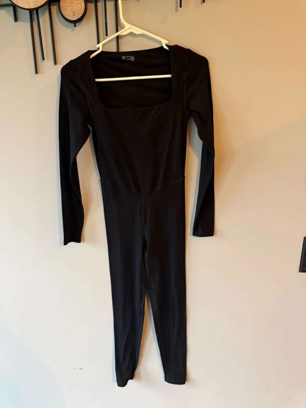 aerie Black Long-Sleeve Square Neck Stretch Jumpsuit